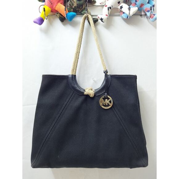 Michael Kors Black Canvas Rope Handles Shoulder Bag - Picture 2 of 16